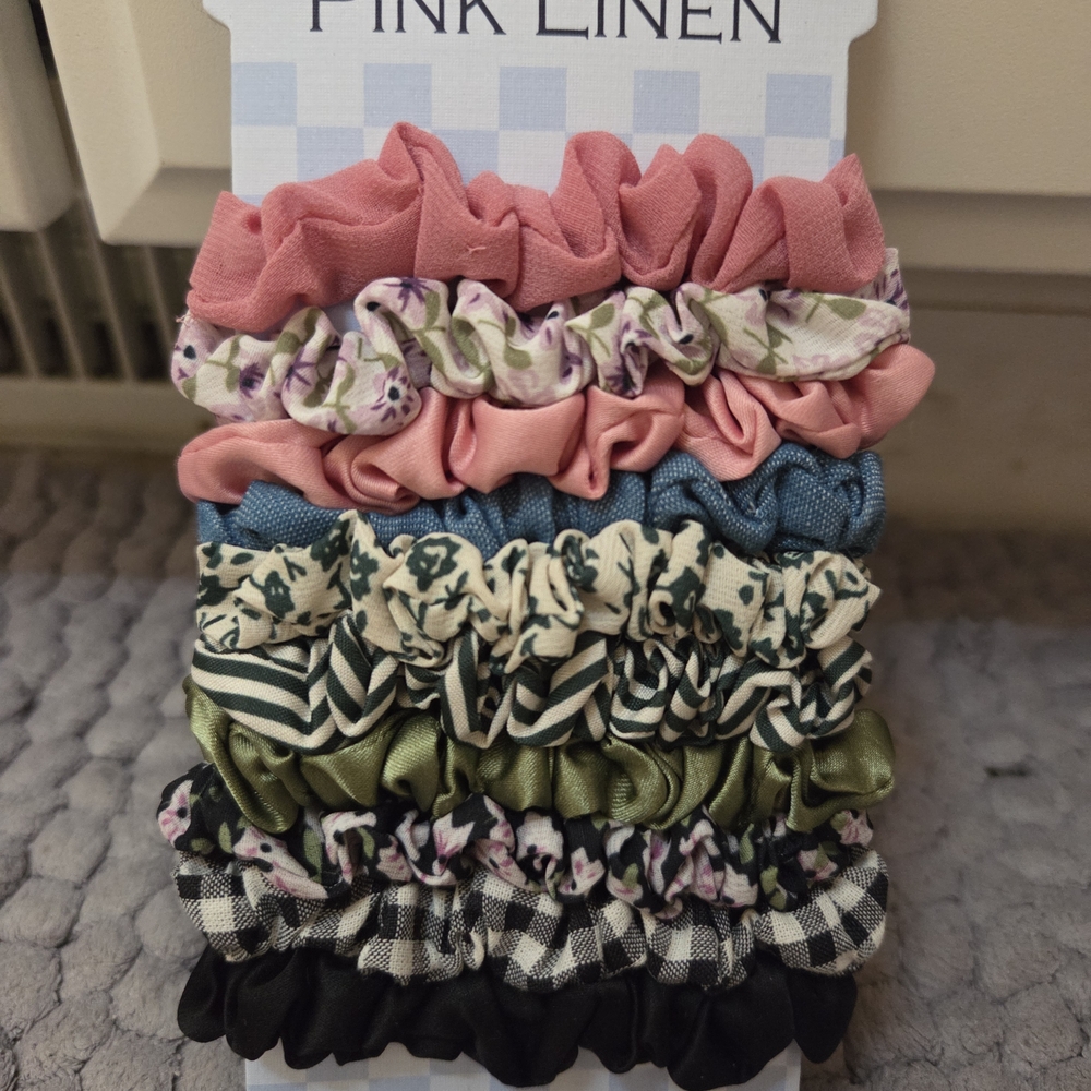 Pink Linen Women's Scrunchie Set - Multicolor